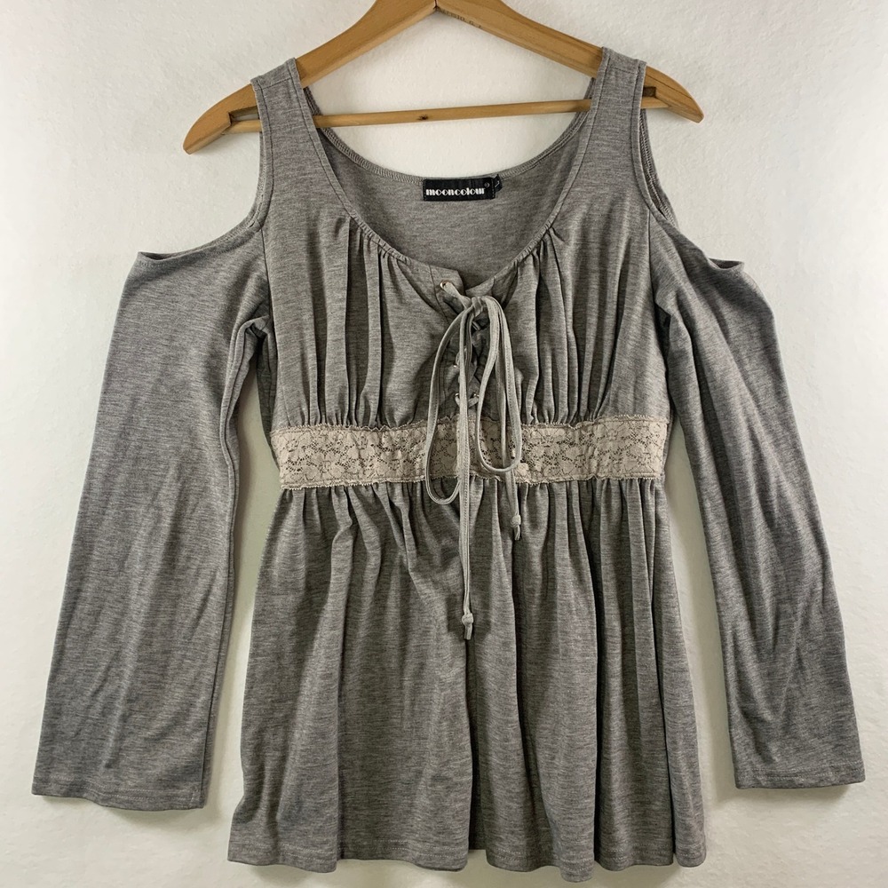 Mooncolour Womens Milkmaid Corset Tunic Top Size L‎ Gray Renaissance Romantic